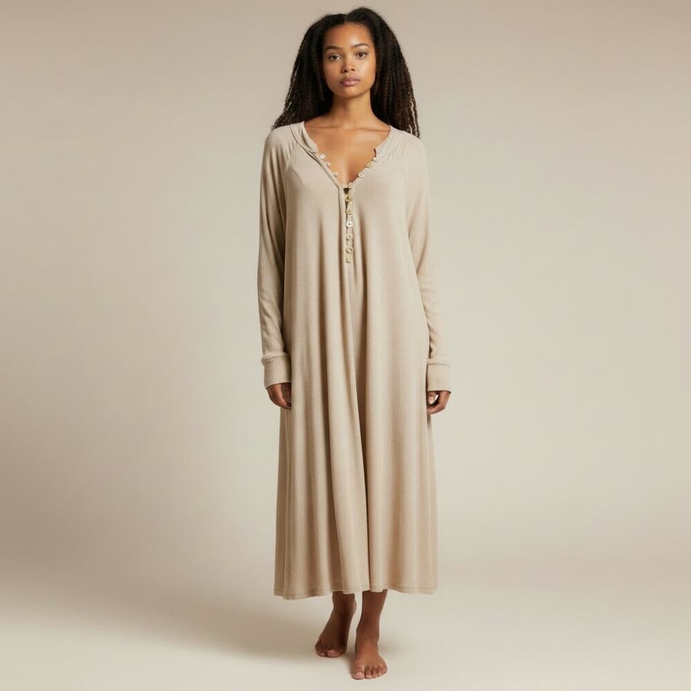 Myrah Penaloza Kundalini Gown Dress Beige Taupe Boho Maxi Oversize Size Large